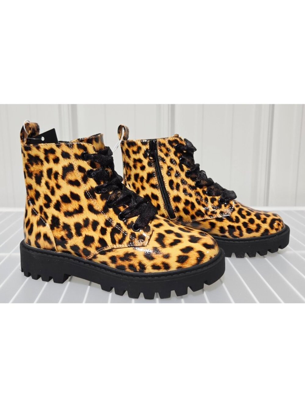 Art Class Kaydan Big Girls' Leopard Print Combat Platform Ankle Boots
